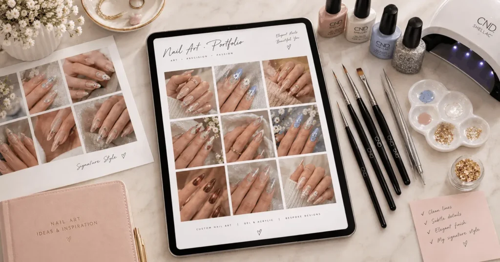 Nail artist portfolio showing a consistent signature nail art style